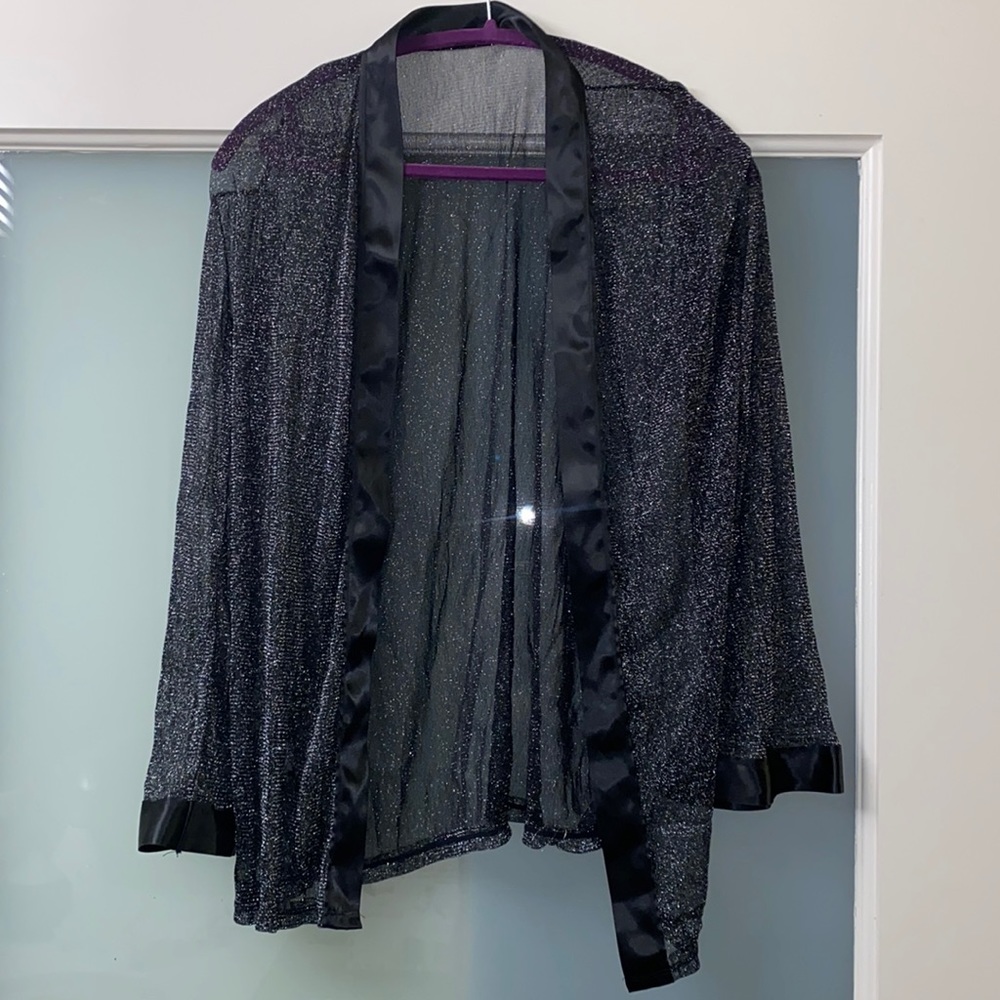 Luxe Glitter Sheer Black silver cardigan bell sleeve top